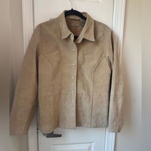 RUFF HEWN Suede Tan Western Jacket Pearl Snaps Genuine Leather Size Large